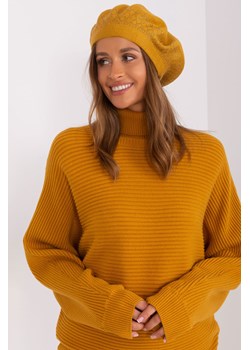 Damski beret z dzianiny ciemny żółty ze sklepu 5.10.15 w kategorii Czapki zimowe damskie - zdjęcie 169686346