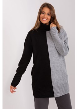 Czarno-szary długi sweter damski z golfem ze sklepu 5.10.15 w kategorii Swetry damskie - zdjęcie 169686638