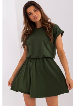 Khaki sukienka basic z gumką w pasie RUE PARIS ze sklepu 5.10.15 w kategorii Sukienki - zdjęcie 169686777