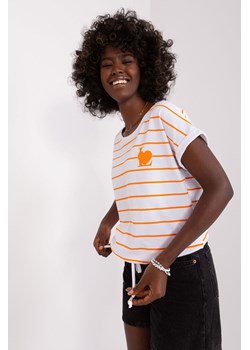 Biało-pomarańczowa bluzka w paski z aplikacją ze sklepu 5.10.15 w kategorii Bluzki damskie - zdjęcie 169686989