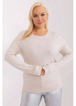 Gładki sweter plus size z długim rękawem jasny beżowy ze sklepu 5.10.15 w kategorii Swetry damskie - zdjęcie 169687228