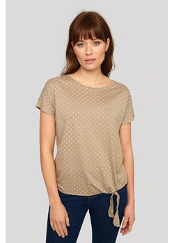 T-shirt damski w białe kropki - beżowy ze sklepu 5.10.15 w kategorii Bluzki damskie - zdjęcie 169687388