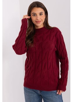 Sweter z warkoczami i półgolfem bordowy ze sklepu 5.10.15 w kategorii Swetry damskie - zdjęcie 169687678