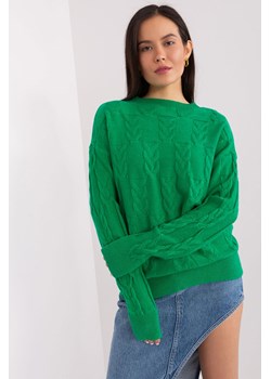 Sweter z warkoczami o luźnym kroju zielony ze sklepu 5.10.15 w kategorii Swetry damskie - zdjęcie 169687966