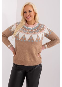 Ciemnobeżowy damski sweter damski plus size we wzory ze sklepu 5.10.15 w kategorii Swetry damskie - zdjęcie 169688238