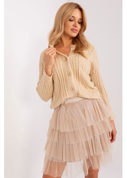 Beżowy rozpinany sweter damski z warkoczami ze sklepu 5.10.15 w kategorii Swetry damskie - zdjęcie 169688378