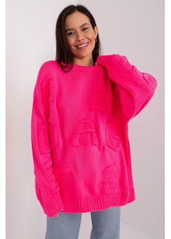 Fluo różowy sweter oversize z okrągłym dekoltem ze sklepu 5.10.15 w kategorii Swetry damskie - zdjęcie 169688559