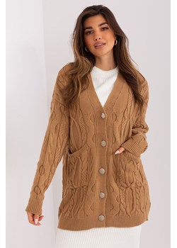 Camelowy rozpinany sweter w warkoczowe wzory ze sklepu 5.10.15 w kategorii Swetry damskie - zdjęcie 169688788