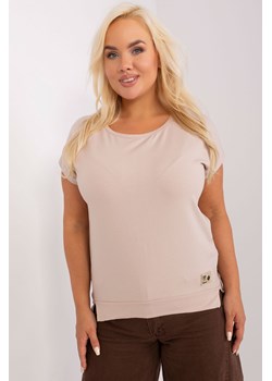 Beżowa bluzka plus size z krótkim rękawem ze sklepu 5.10.15 w kategorii Bluzki damskie - zdjęcie 169689066