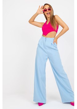 Jasnoniebieskie spodnie z materiału z szeroką nogawką ze sklepu 5.10.15 w kategorii Spodnie damskie - zdjęcie 169689257