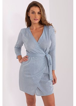 Niebiesko-szara kopertowa sukienka koktajlowa ze sklepu 5.10.15 w kategorii Sukienki - zdjęcie 169689415