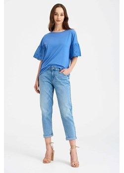 Niebieska bluzka damska z ozdobnymi rękawami ze sklepu 5.10.15 w kategorii Bluzki damskie - zdjęcie 169690017
