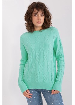 Miętowy damski sweter z warkoczami z wełną ze sklepu 5.10.15 w kategorii Swetry damskie - zdjęcie 169690127