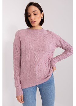 Sweter z warkoczami o luźnym kroju jasny fioletowy ze sklepu 5.10.15 w kategorii Swetry damskie - zdjęcie 169690378