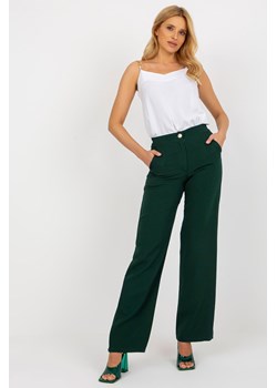 Ciemnozielone szerokie materiałowe spodnie z kieszeniami ze sklepu 5.10.15 w kategorii Spodnie damskie - zdjęcie 169690979