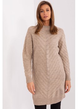 Jasnobeżowy długi sweter oversize ze ściągaczami ze sklepu 5.10.15 w kategorii Swetry damskie - zdjęcie 169691088