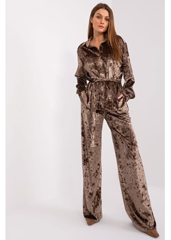 Welurowy komplet z szerokimi spodniami brązowy ze sklepu 5.10.15 w kategorii Komplety i garnitury damskie - zdjęcie 169691227