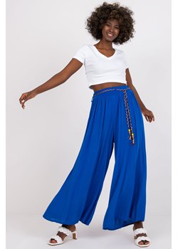 Ciemnoniebieskie szerokie spodnie z materiału z wysokim stanem Surie OCH BELLA ze sklepu 5.10.15 w kategorii Spodnie damskie - zdjęcie 169691509