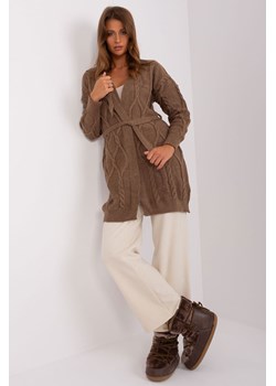 Brązowy damski kardigan z paskiem ze sklepu 5.10.15 w kategorii Swetry damskie - zdjęcie 169692429