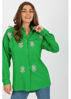 Zielona rozpinana koszula oversize z haftem ze sklepu 5.10.15 w kategorii Koszule damskie - zdjęcie 169692859