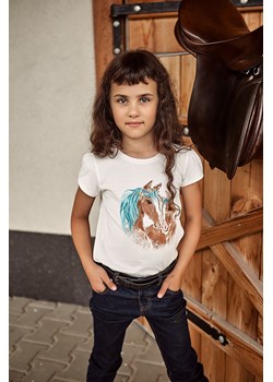 T-shirt dziewczęcy z konikami - ecru ze sklepu 5.10.15 w kategorii Bluzki dziewczęce - zdjęcie 169692957