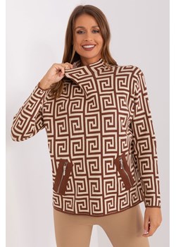 Wzorzysty sweter golf z wiskozą brązowy ze sklepu 5.10.15 w kategorii Swetry damskie - zdjęcie 169693246