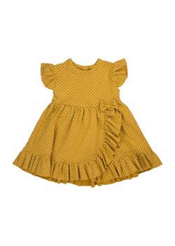 Sukienka dziewczęca w musztardowym kolorze z falbanką i kokardką na krótki rękaw ze sklepu 5.10.15 w kategorii Sukienki niemowlęce - zdjęcie 169693337