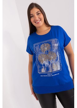Kobaltowy t-shirt damski z motywem roślinnym plus size - RELEVANCE ze sklepu 5.10.15 w kategorii Bluzki damskie - zdjęcie 169693389