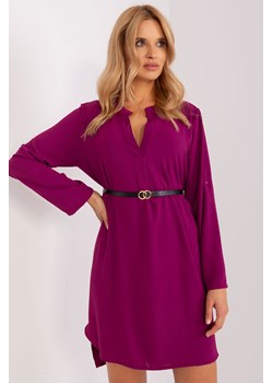 Fioletowa luźna sukienka damska midi z paskiem ze sklepu 5.10.15 w kategorii Sukienki - zdjęcie 169693755