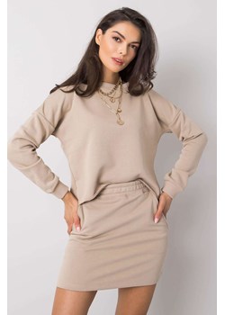 RUE PARIS Komplet damski - krótka spódnica + bluza - beżowy ze sklepu 5.10.15 w kategorii Komplety i garnitury damskie - zdjęcie 169693897
