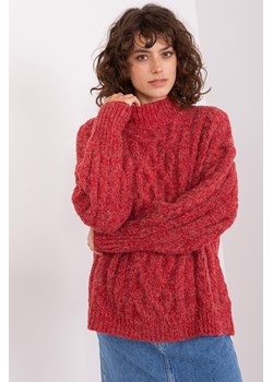Ciemnoczerwony sweter z warkoczami i ściągaczami ze sklepu 5.10.15 w kategorii Swetry damskie - zdjęcie 169694075