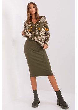 Khaki midi spódnica dzianinowa w prążek ze sklepu 5.10.15 w kategorii Spódnice - zdjęcie 169694106