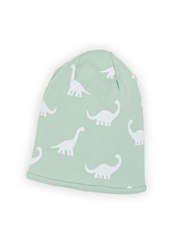 Oliwkowa czapka beanie chłopięca z bawełny- białe dinozaury ze sklepu 5.10.15 w kategorii Czapki dziecięce - zdjęcie 169695215