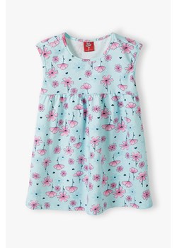 Niebieska sukienka dziewczęca w różowe kwiatki ze sklepu 5.10.15 w kategorii Sukienki niemowlęce - zdjęcie 169695258
