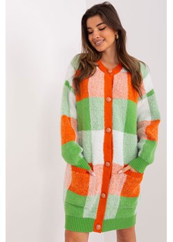 Pomarańczowo-jasnozielony sweter rozpinany w kratę ze sklepu 5.10.15 w kategorii Swetry damskie - zdjęcie 169695735