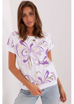 Biało-fioletowa bawełniana bluzka z nadrukiem ze sklepu 5.10.15 w kategorii Bluzki damskie - zdjęcie 169695817