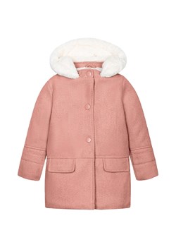 Ciepły płaszcz różowy niemowlęcy z kapturem obszywanym futerkiem ze sklepu 5.10.15 w kategorii Kombinezony i kurtki - zdjęcie 169696049