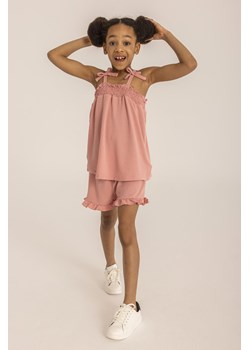 Różowy komplet letni dziewczęcy- bluzka na ramiączkach i szorty ze sklepu 5.10.15 w kategorii Komplety dziewczęce - zdjęcie 169696077