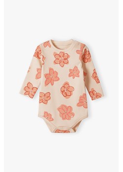 Różowe body niemowlęce z dzianiny prążkowanej w kwiaty ze sklepu 5.10.15 w kategorii Body niemowlęce - zdjęcie 169696219