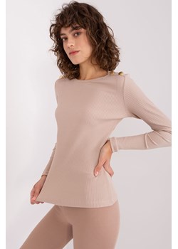 Beżowa damska bluzka basic z długim rękawem BASIC FEEL GOOD ze sklepu 5.10.15 w kategorii Bluzki damskie - zdjęcie 169696409