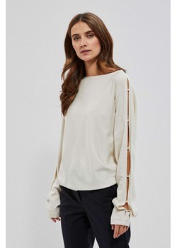 Damski sweter z ozdobnymi rękawami- biały ze sklepu 5.10.15 w kategorii Swetry damskie - zdjęcie 169696765