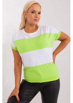 Biało-zielona bluzka basic plus size ze ściągaczami ze sklepu 5.10.15 w kategorii Bluzki damskie - zdjęcie 169697055