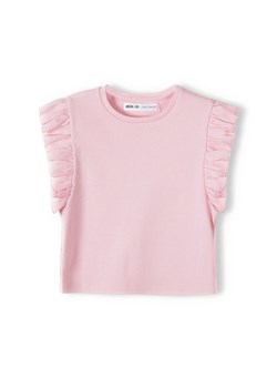 Dziewczęca bluzka z krótkim rękawem i falbanką- różowa ze sklepu 5.10.15 w kategorii Bluzki dziewczęce - zdjęcie 169697197