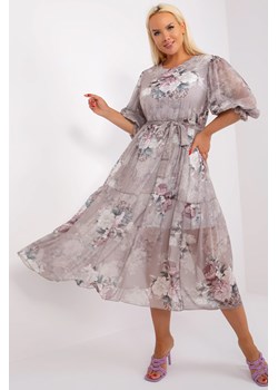 Szara rozkloszowana sukienka plus size w kwiaty ze sklepu 5.10.15 w kategorii Sukienki - zdjęcie 169697399