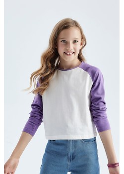 Bawełniana bluzka dziewczęca z fioletowymi rękawami ze sklepu 5.10.15 w kategorii Bluzki dziewczęce - zdjęcie 169697536