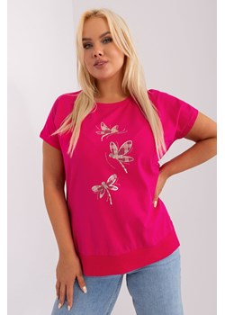 Fuksjowa bluzka plus size z okrągłym dekoltem ze sklepu 5.10.15 w kategorii Bluzki damskie - zdjęcie 169698257