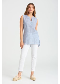 Niebieska bluzka damska z dodatkiem lnu ze sklepu 5.10.15 w kategorii Bluzki damskie - zdjęcie 169698357