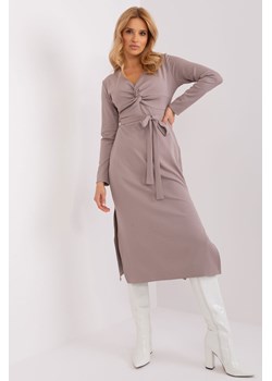 Ciemnobeżowa sukienka koktajlowa z paskiem ze sklepu 5.10.15 w kategorii Sukienki - zdjęcie 169698535
