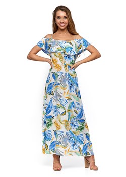 Długa sukienka damska typu hiszpanka - biała w kolorowe liście ze sklepu 5.10.15 w kategorii Sukienki - zdjęcie 169698758