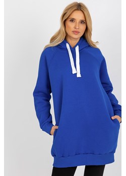 Kobaltowa długa dresowa bluza basic z kapturem ze sklepu 5.10.15 w kategorii Bluzy damskie - zdjęcie 169698828